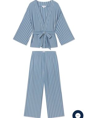 DreamModal™ Kimono Pajama Set in Serene Blue Stripe